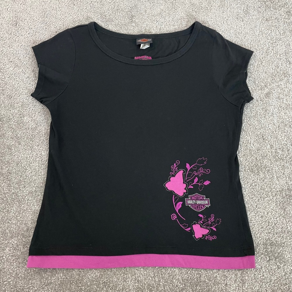 Harley Davidson T Shirt Womens Small Y2K Layered Biker Maine Pink (Tag L)